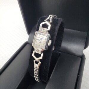 Speidel Hallmark 17 Jewel Yellow & White Gold Vintage Diamond Ladies Watch RUNS